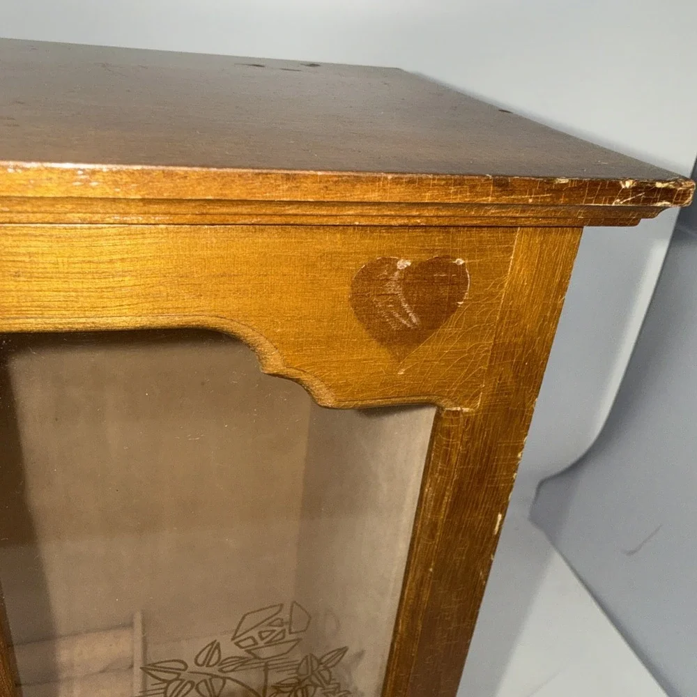 Vintage Wood 2 Door Jewelry Box Armoire Style Cabinet w Mirror Drawer Scuffs